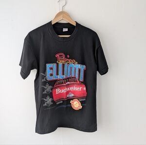Vintage 90's Nascar Bill Elliot Budweiser T-Shirt with Car Graphic Black